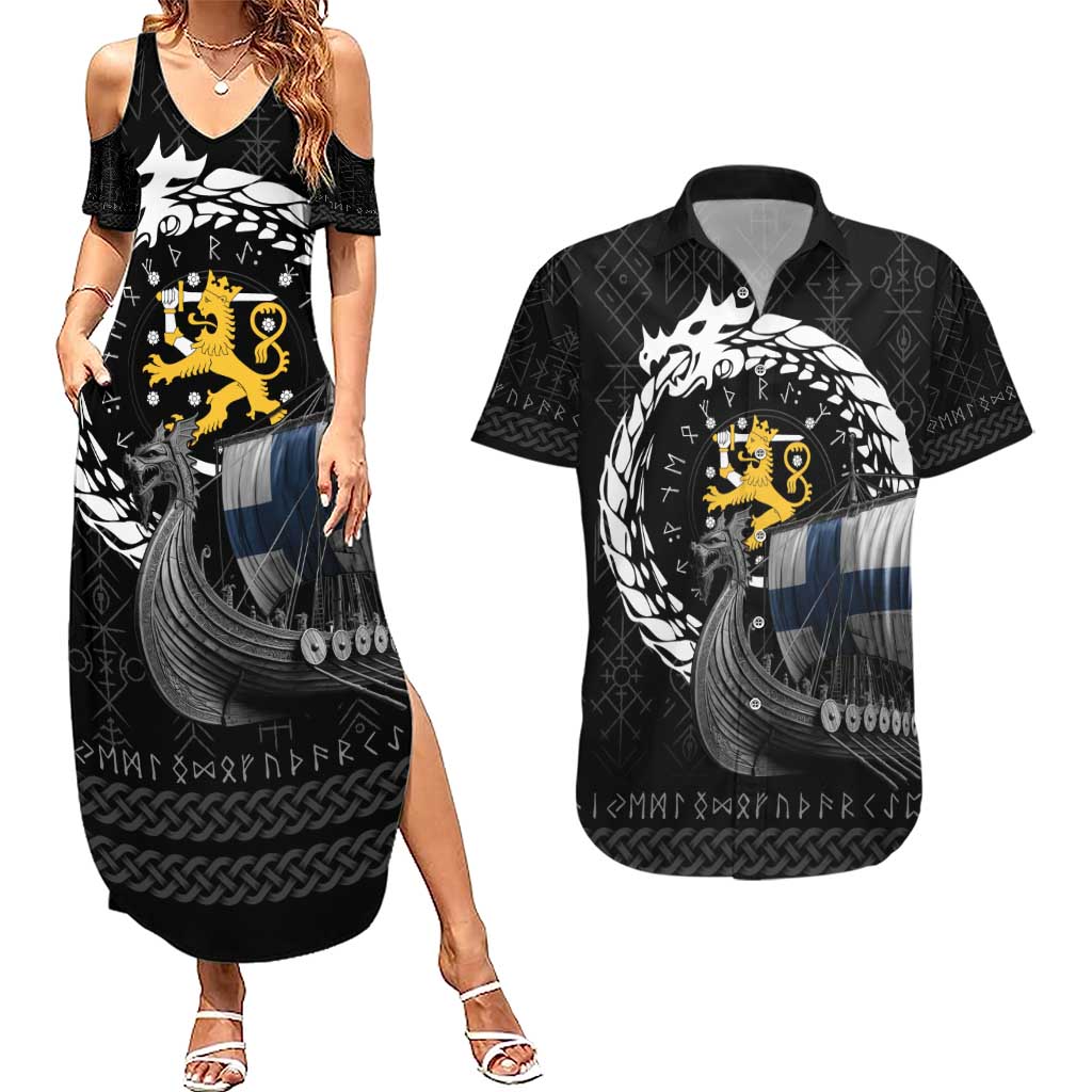 Finland Viking Drakkar Couples Matching Summer Maxi Dress and Hawaiian Shirt Viking Blood - Wonder Print Shop