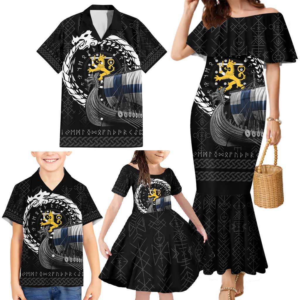 Finland Viking Drakkar Family Matching Mermaid Dress and Hawaiian Shirt Viking Blood - Wonder Print Shop
