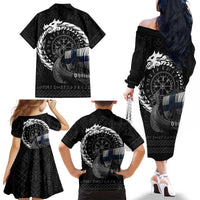 Finland Viking Drakkar Family Matching Off The Shoulder Long Sleeve Dress and Hawaiian Shirt Viking Blood - Wonder Print Shop