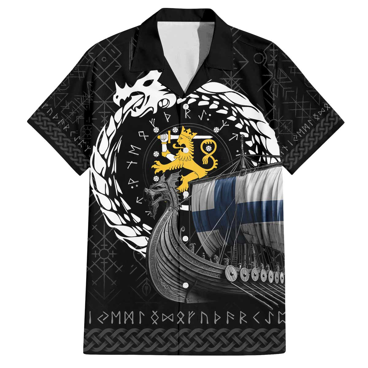 Finland Viking Drakkar Family Matching Off The Shoulder Long Sleeve Dress and Hawaiian Shirt Viking Blood - Wonder Print Shop
