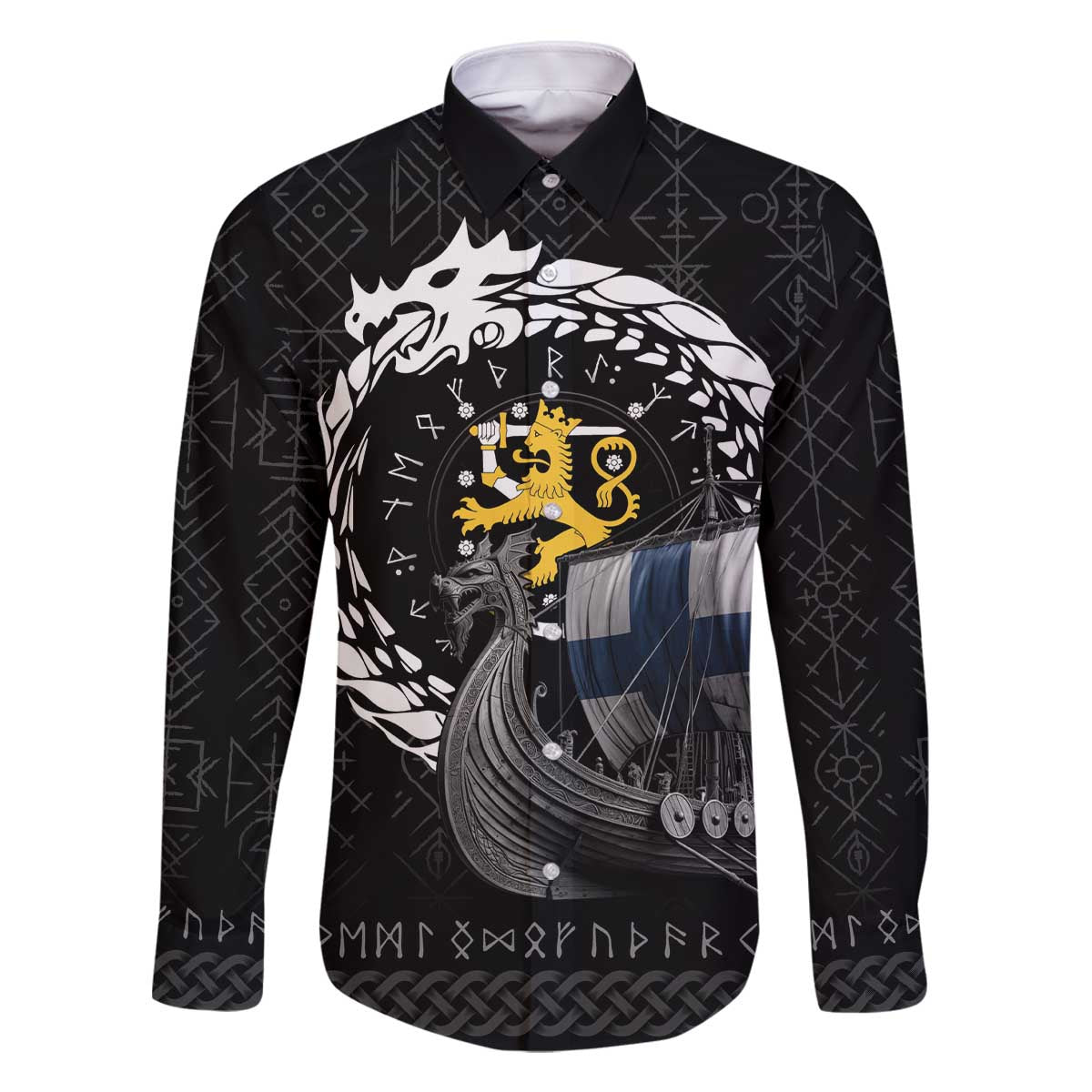 Finland Viking Drakkar Family Matching Off The Shoulder Long Sleeve Dress and Hawaiian Shirt Viking Blood - Wonder Print Shop