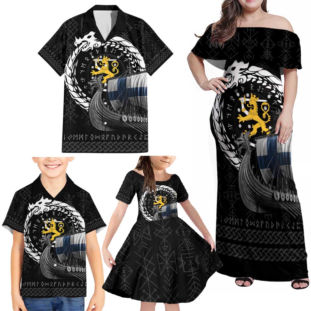 Finland Viking Drakkar Family Matching Off Shoulder Maxi Dress and Hawaiian Shirt Viking Blood - Wonder Print Shop