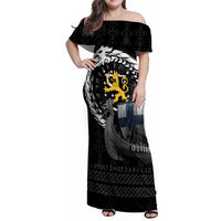 Finland Viking Drakkar Family Matching Off Shoulder Maxi Dress and Hawaiian Shirt Viking Blood - Wonder Print Shop