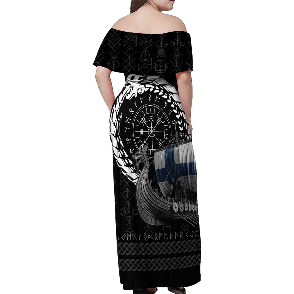 Finland Viking Drakkar Family Matching Off Shoulder Maxi Dress and Hawaiian Shirt Viking Blood - Wonder Print Shop