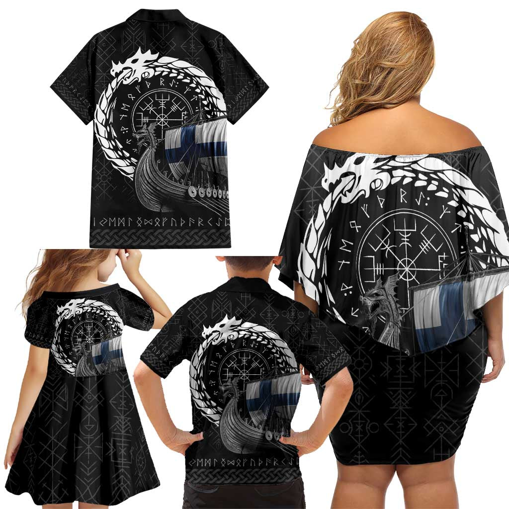 Finland Viking Drakkar Family Matching Off Shoulder Short Dress and Hawaiian Shirt Viking Blood - Wonder Print Shop