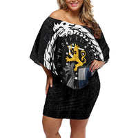 Finland Viking Drakkar Family Matching Off Shoulder Short Dress and Hawaiian Shirt Viking Blood - Wonder Print Shop