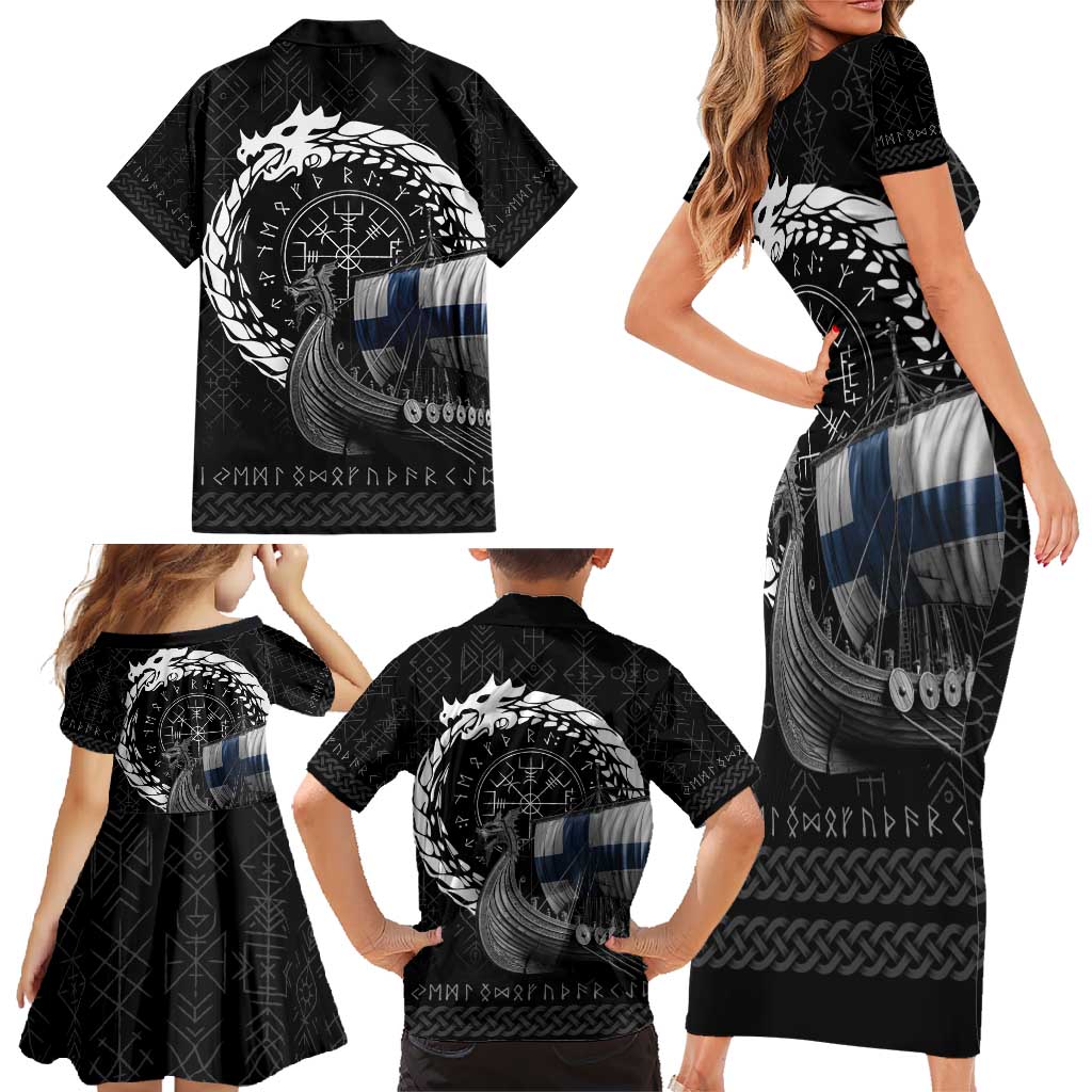 Finland Viking Drakkar Family Matching Short Sleeve Bodycon Dress and Hawaiian Shirt Viking Blood - Wonder Print Shop