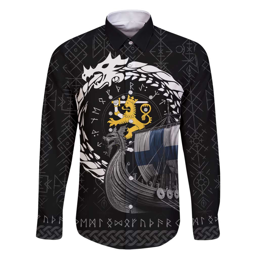 Finland Viking Drakkar Family Matching Short Sleeve Bodycon Dress and Hawaiian Shirt Viking Blood - Wonder Print Shop