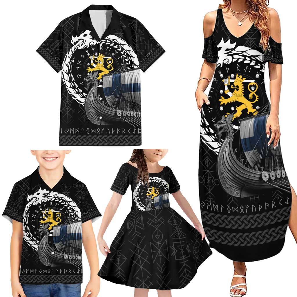 Finland Viking Drakkar Family Matching Summer Maxi Dress and Hawaiian Shirt Viking Blood - Wonder Print Shop