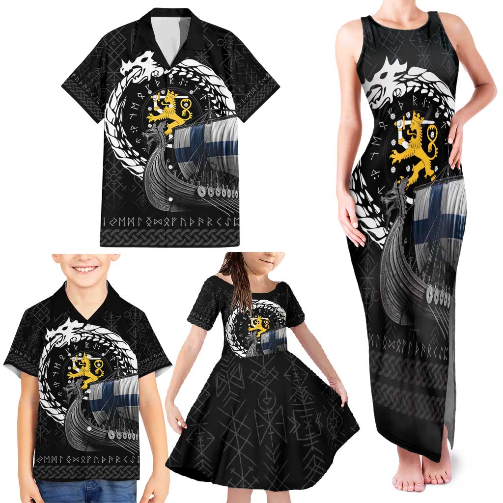 Finland Viking Drakkar Family Matching Tank Maxi Dress and Hawaiian Shirt Viking Blood - Wonder Print Shop