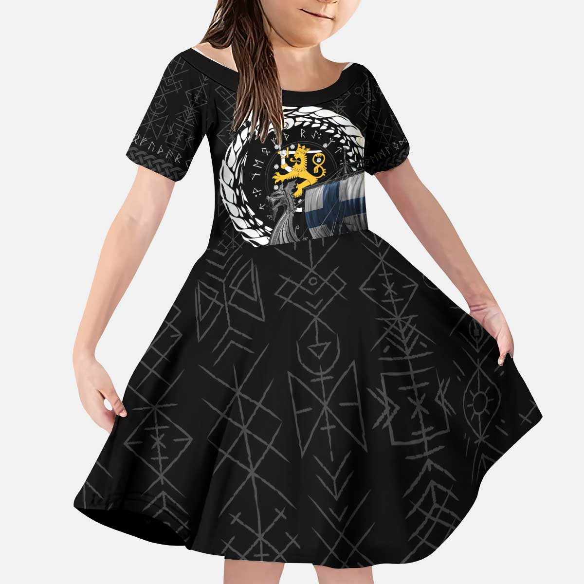 Finland Viking Drakkar Kid Short Sleeve Dress Viking Blood - Wonder Print Shop