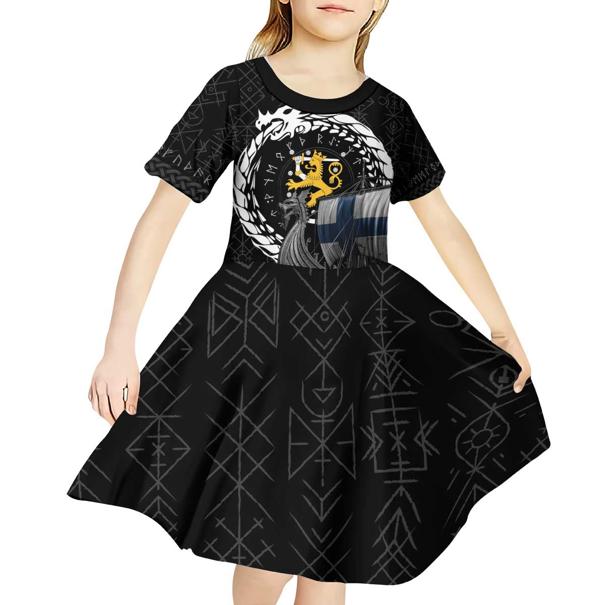 Finland Viking Drakkar Kid Short Sleeve Dress Viking Blood - Wonder Print Shop