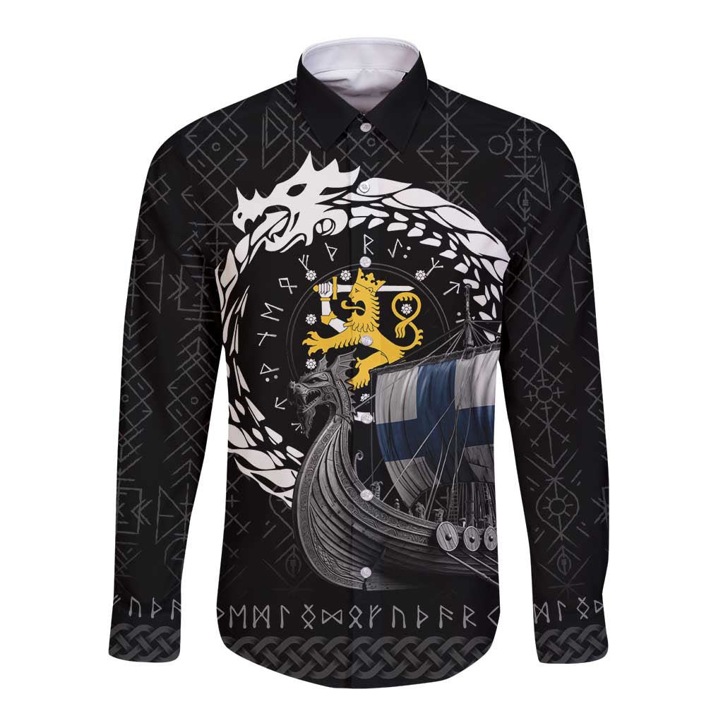 Finland Viking Drakkar Long Sleeve Button Shirt Viking Blood - Wonder Print Shop