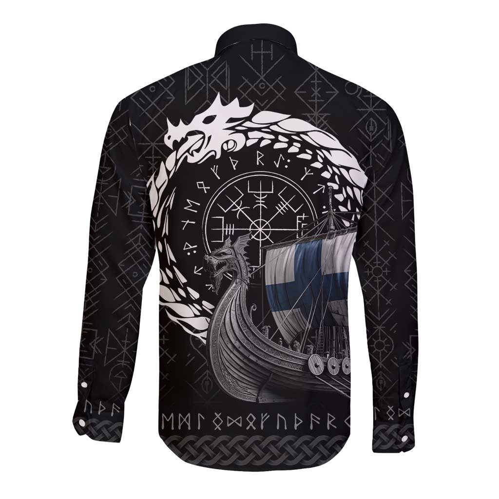 Finland Viking Drakkar Long Sleeve Button Shirt Viking Blood - Wonder Print Shop