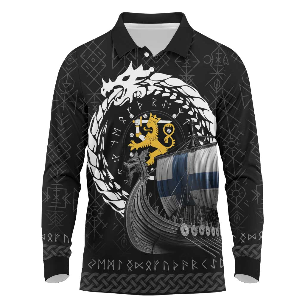 Finland Viking Drakkar Long Sleeve Polo Shirt Viking Blood - Wonder Print Shop