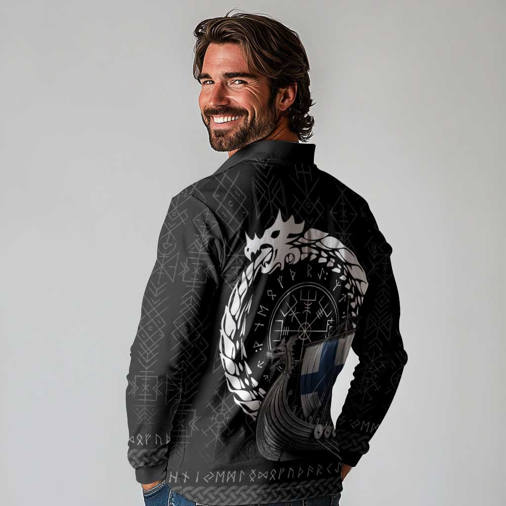 Finland Viking Drakkar Long Sleeve Polo Shirt Viking Blood - Wonder Print Shop