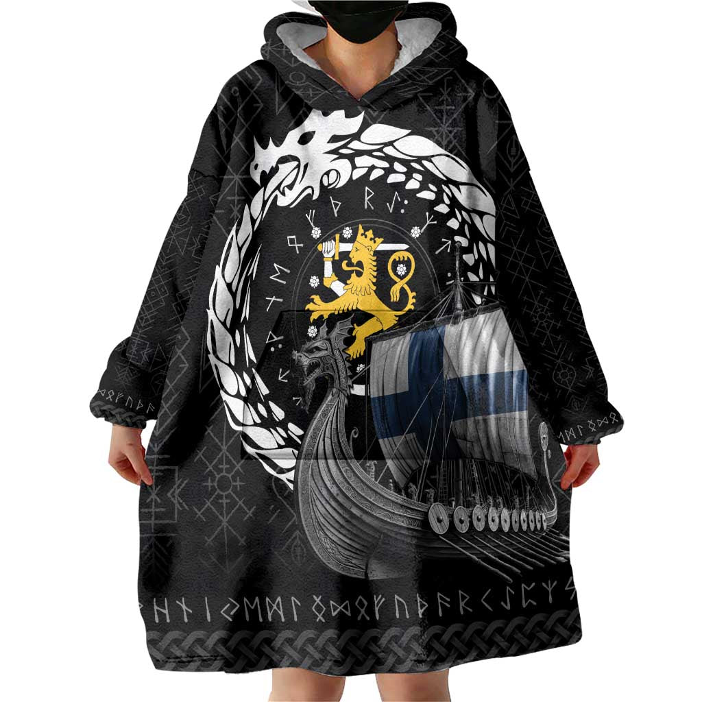 Finland Viking Drakkar Wearable Blanket Hoodie Viking Blood - Wonder Print Shop