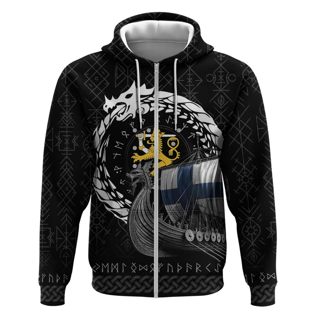 Finland Viking Drakkar Zip Hoodie Viking Blood - Wonder Print Shop