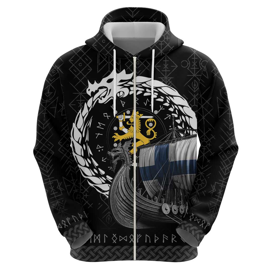 Finland Viking Drakkar Zip Hoodie Viking Blood - Wonder Print Shop