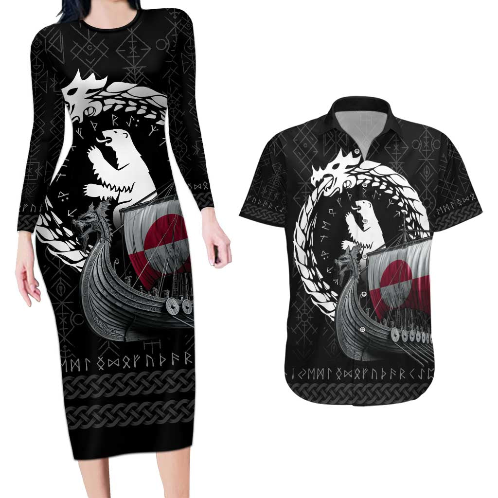 Greenland Viking Drakkar Couples Matching Long Sleeve Bodycon Dress and Hawaiian Shirt Viking Blood - Wonder Print Shop