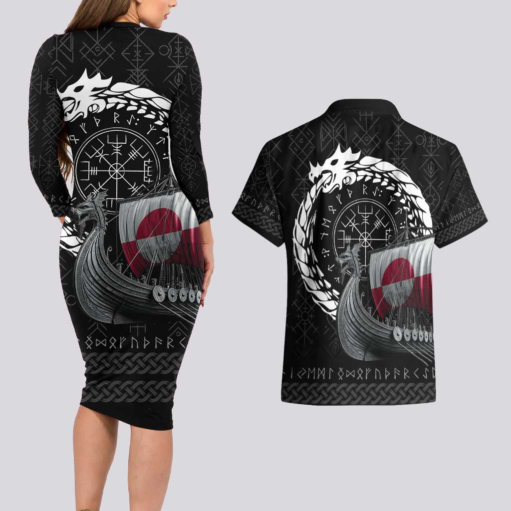 Greenland Viking Drakkar Couples Matching Long Sleeve Bodycon Dress and Hawaiian Shirt Viking Blood - Wonder Print Shop