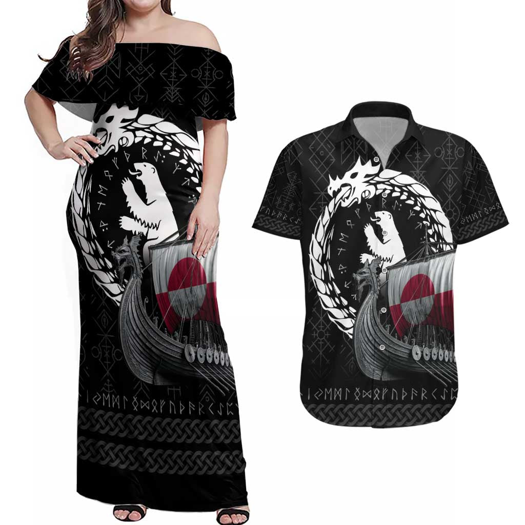 Greenland Viking Drakkar Couples Matching Off Shoulder Maxi Dress and Hawaiian Shirt Viking Blood - Wonder Print Shop
