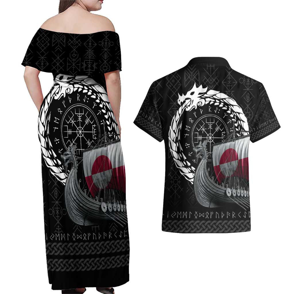 Greenland Viking Drakkar Couples Matching Off Shoulder Maxi Dress and Hawaiian Shirt Viking Blood - Wonder Print Shop