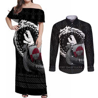 Greenland Viking Drakkar Couples Matching Off Shoulder Maxi Dress and Long Sleeve Button Shirt Viking Blood - Wonder Print Shop