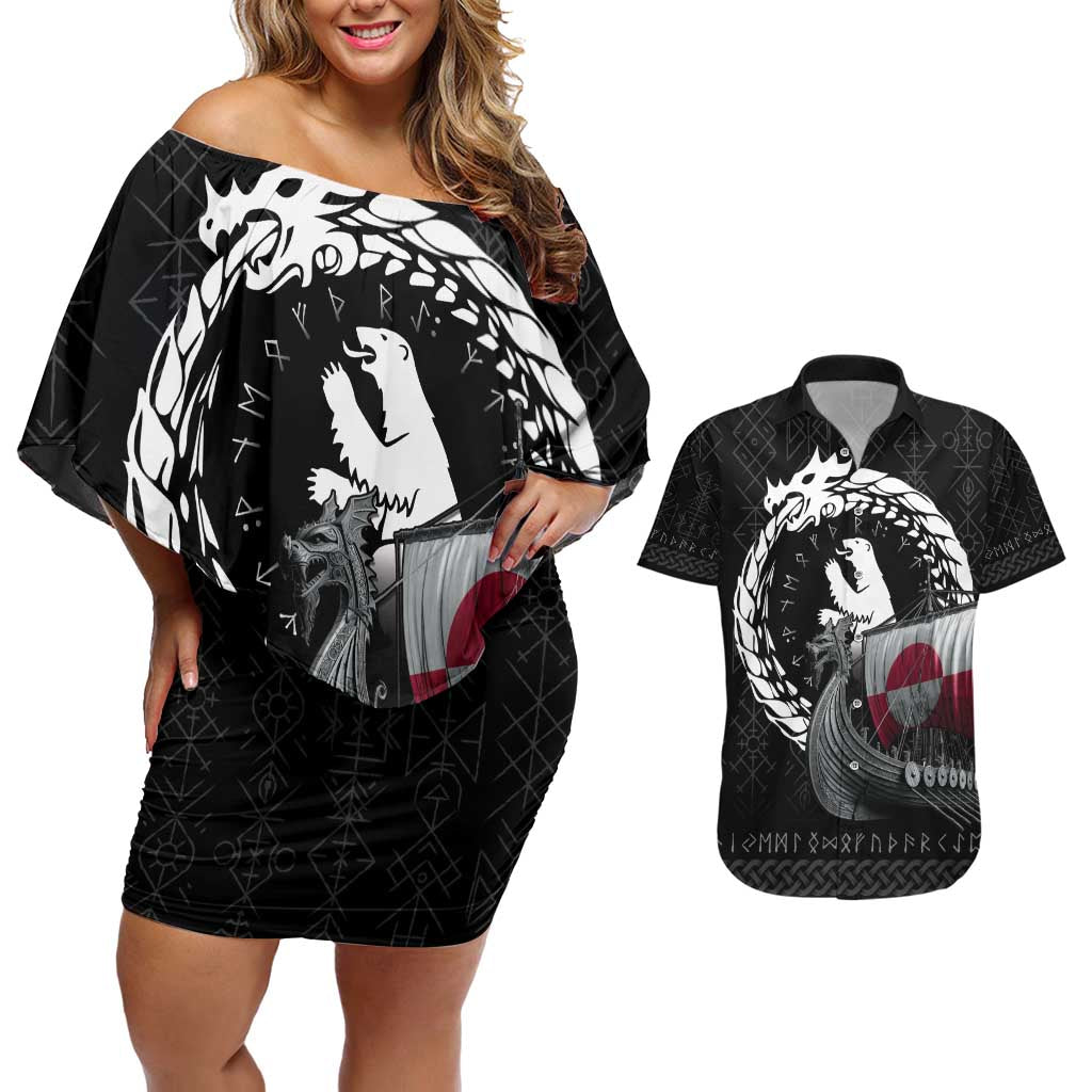 Greenland Viking Drakkar Couples Matching Off Shoulder Short Dress and Hawaiian Shirt Viking Blood - Wonder Print Shop