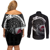 Greenland Viking Drakkar Couples Matching Off Shoulder Short Dress and Long Sleeve Button Shirt Viking Blood - Wonder Print Shop