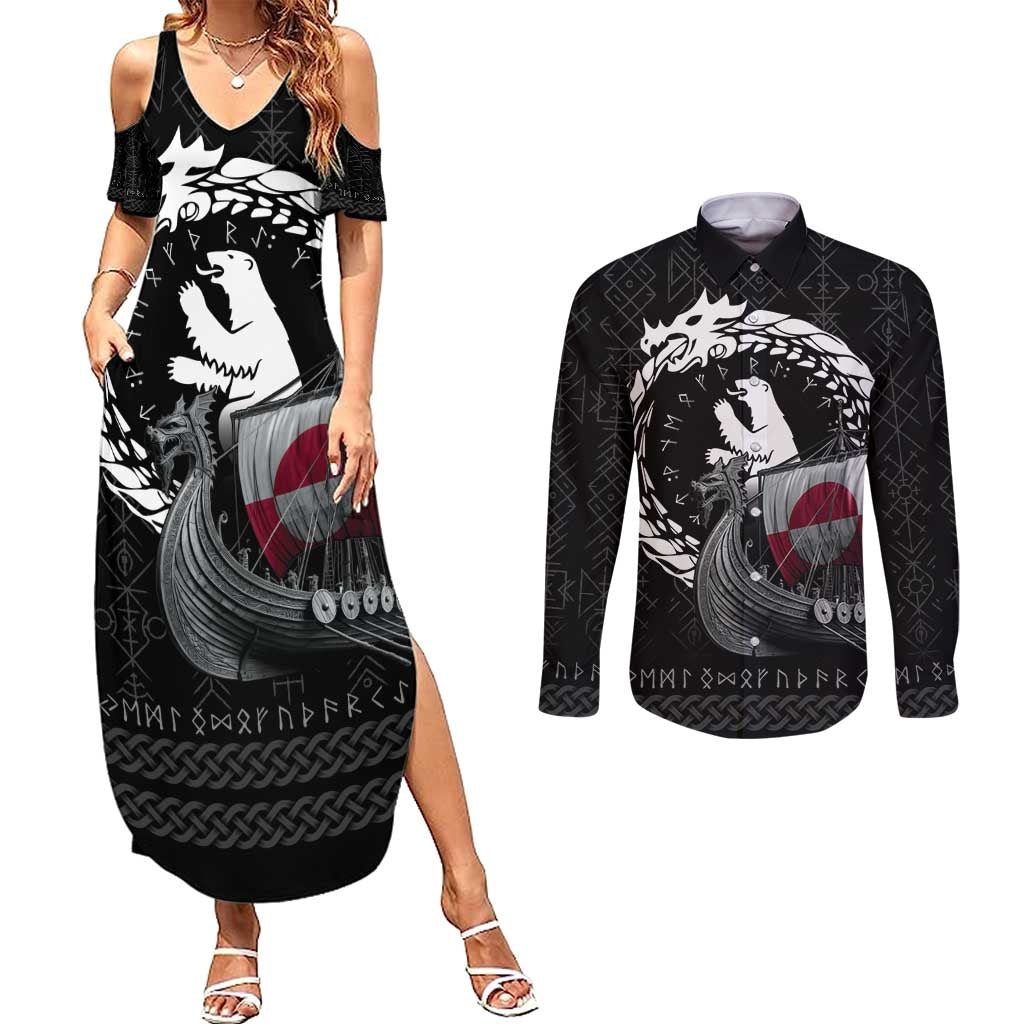 Greenland Viking Drakkar Couples Matching Summer Maxi Dress and Long Sleeve Button Shirt Viking Blood - Wonder Print Shop