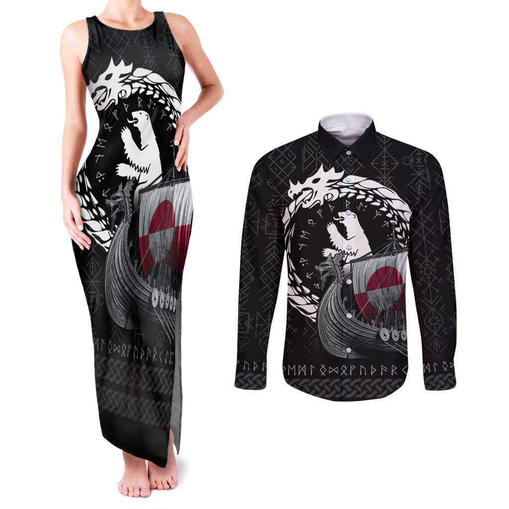 Greenland Viking Drakkar Couples Matching Tank Maxi Dress and Long Sleeve Button Shirt Viking Blood - Wonder Print Shop