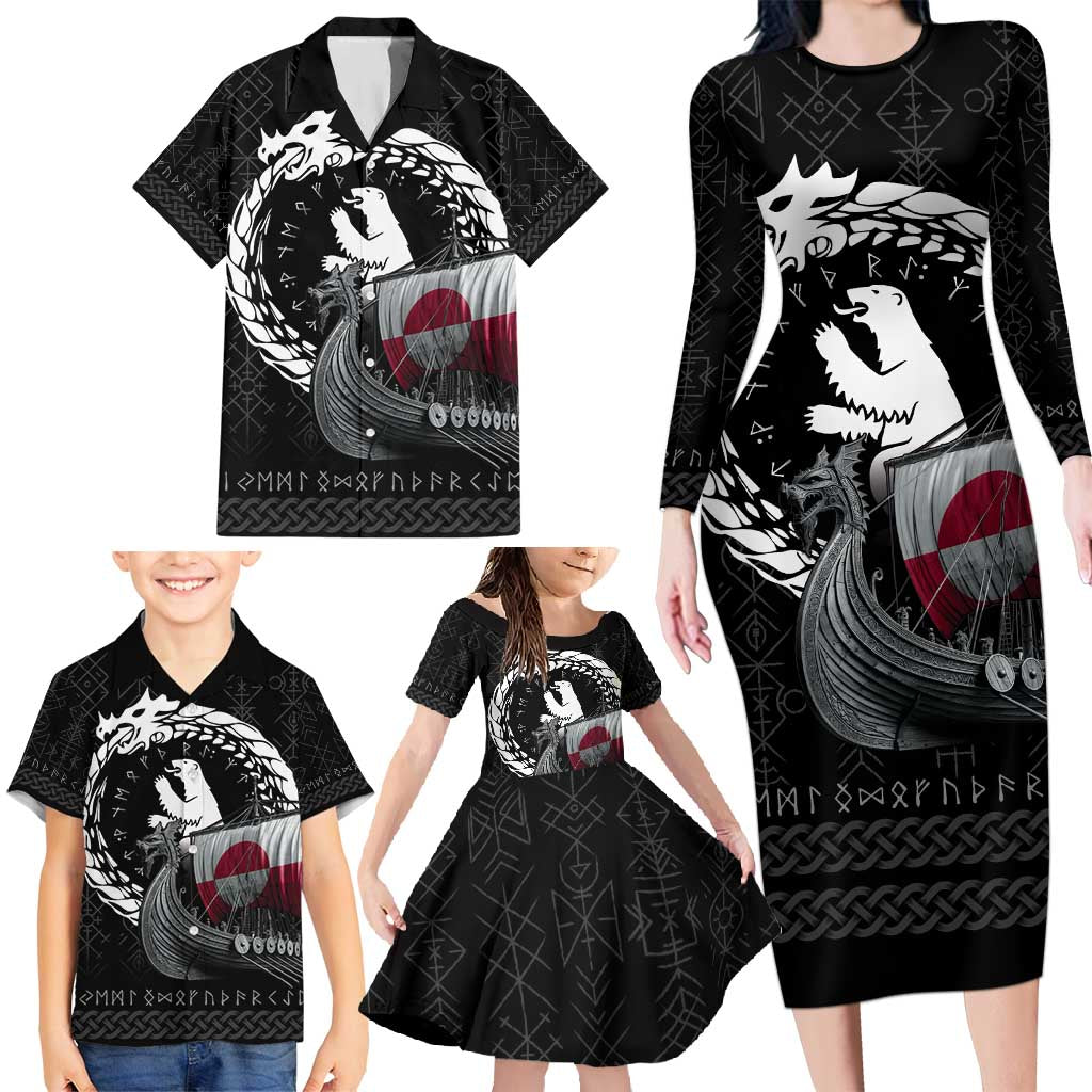 Greenland Viking Drakkar Family Matching Long Sleeve Bodycon Dress and Hawaiian Shirt Viking Blood - Wonder Print Shop