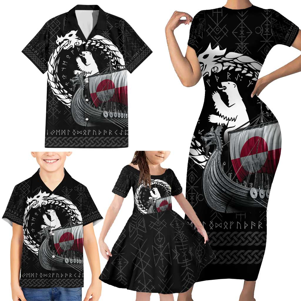 Greenland Viking Drakkar Family Matching Short Sleeve Bodycon Dress and Hawaiian Shirt Viking Blood - Wonder Print Shop