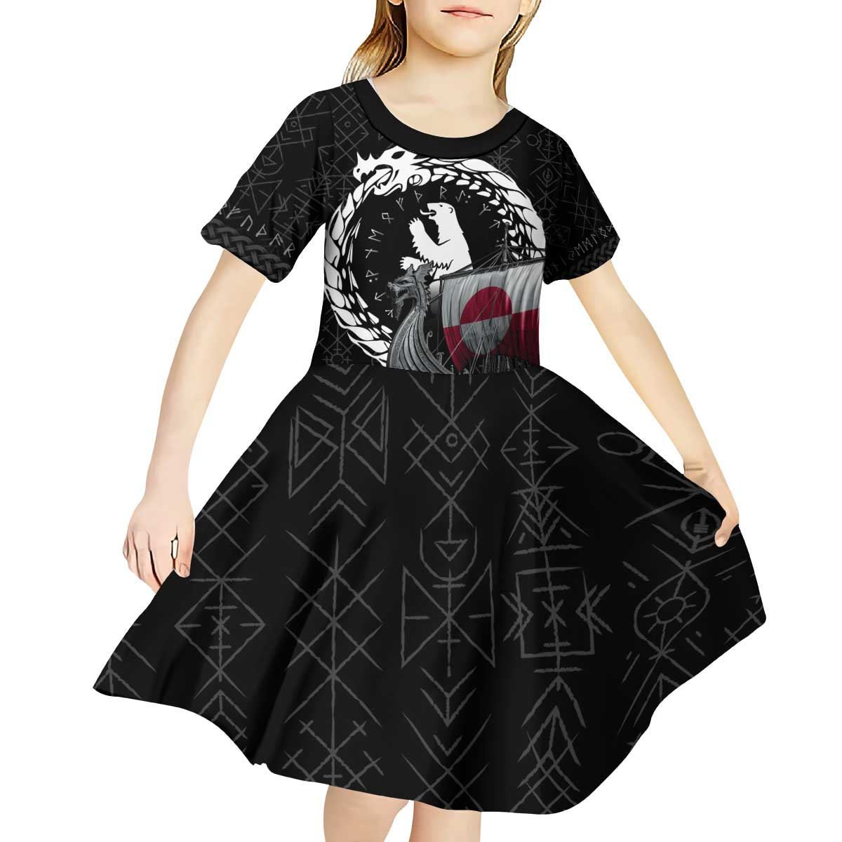 Greenland Viking Drakkar Kid Short Sleeve Dress Viking Blood - Wonder Print Shop