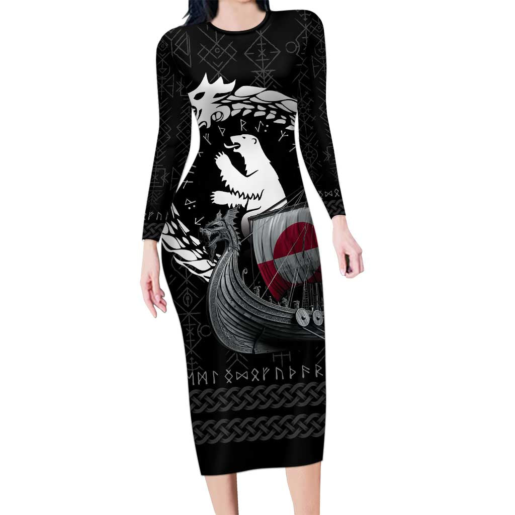 Greenland Viking Drakkar Long Sleeve Bodycon Dress Viking Blood - Wonder Print Shop