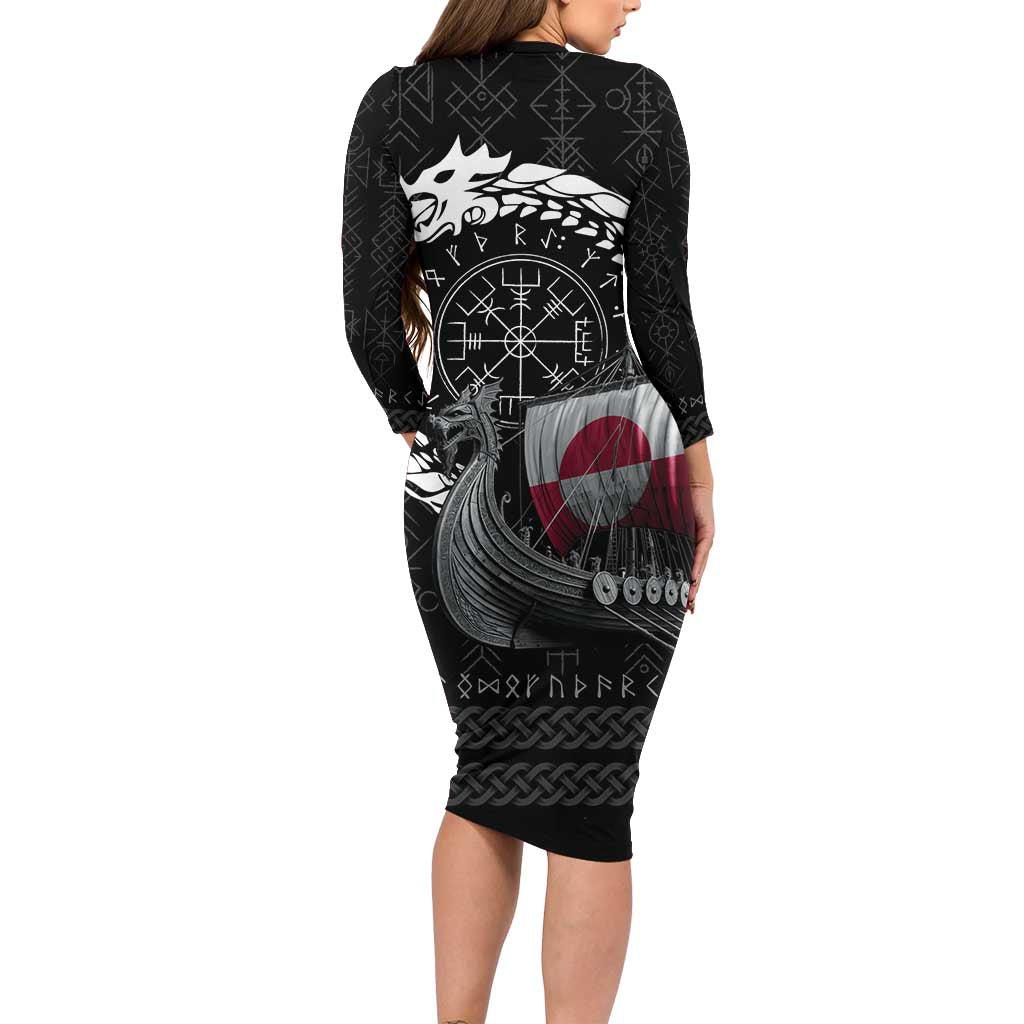 Greenland Viking Drakkar Long Sleeve Bodycon Dress Viking Blood - Wonder Print Shop