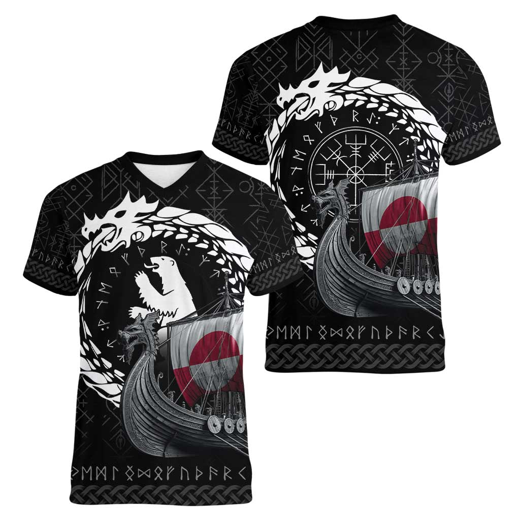 Greenland Viking Drakkar Women V-Neck T-Shirt Viking Blood - Wonder Print Shop