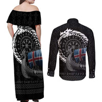 Iceland Viking Drakkar Couples Matching Off Shoulder Maxi Dress and Long Sleeve Button Shirt Viking Blood - Wonder Print Shop