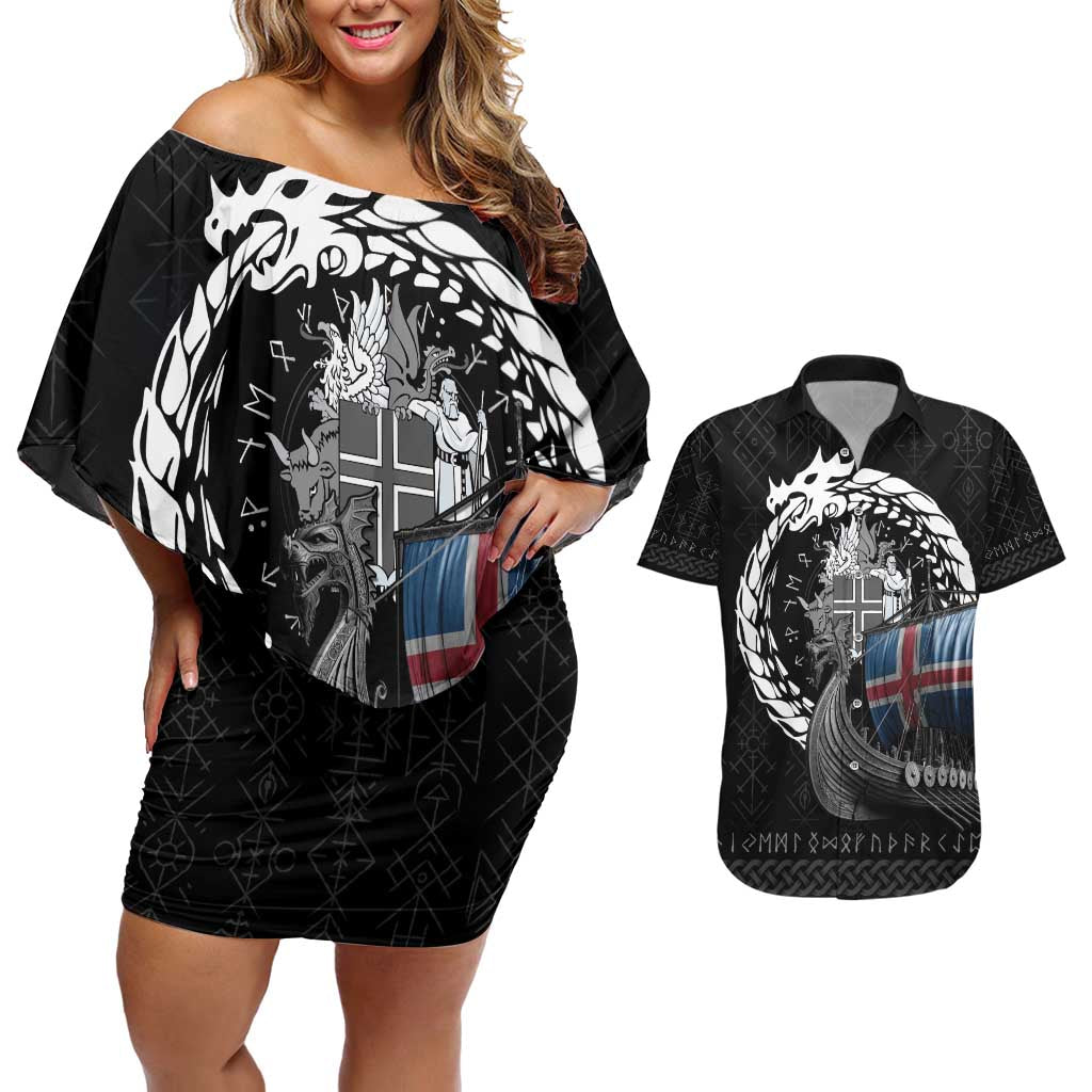 Iceland Viking Drakkar Couples Matching Off Shoulder Short Dress and Hawaiian Shirt Viking Blood - Wonder Print Shop