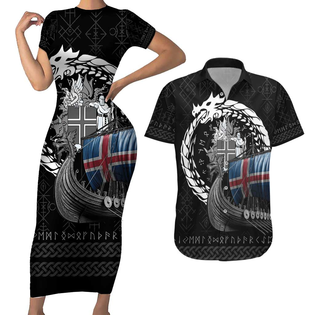Iceland Viking Drakkar Couples Matching Short Sleeve Bodycon Dress and Hawaiian Shirt Viking Blood - Wonder Print Shop