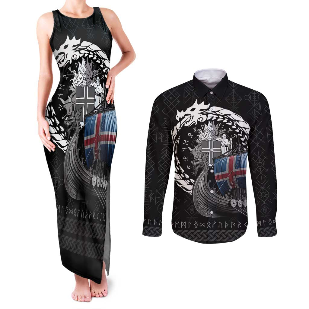 Iceland Viking Drakkar Couples Matching Tank Maxi Dress and Long Sleeve Button Shirt Viking Blood - Wonder Print Shop