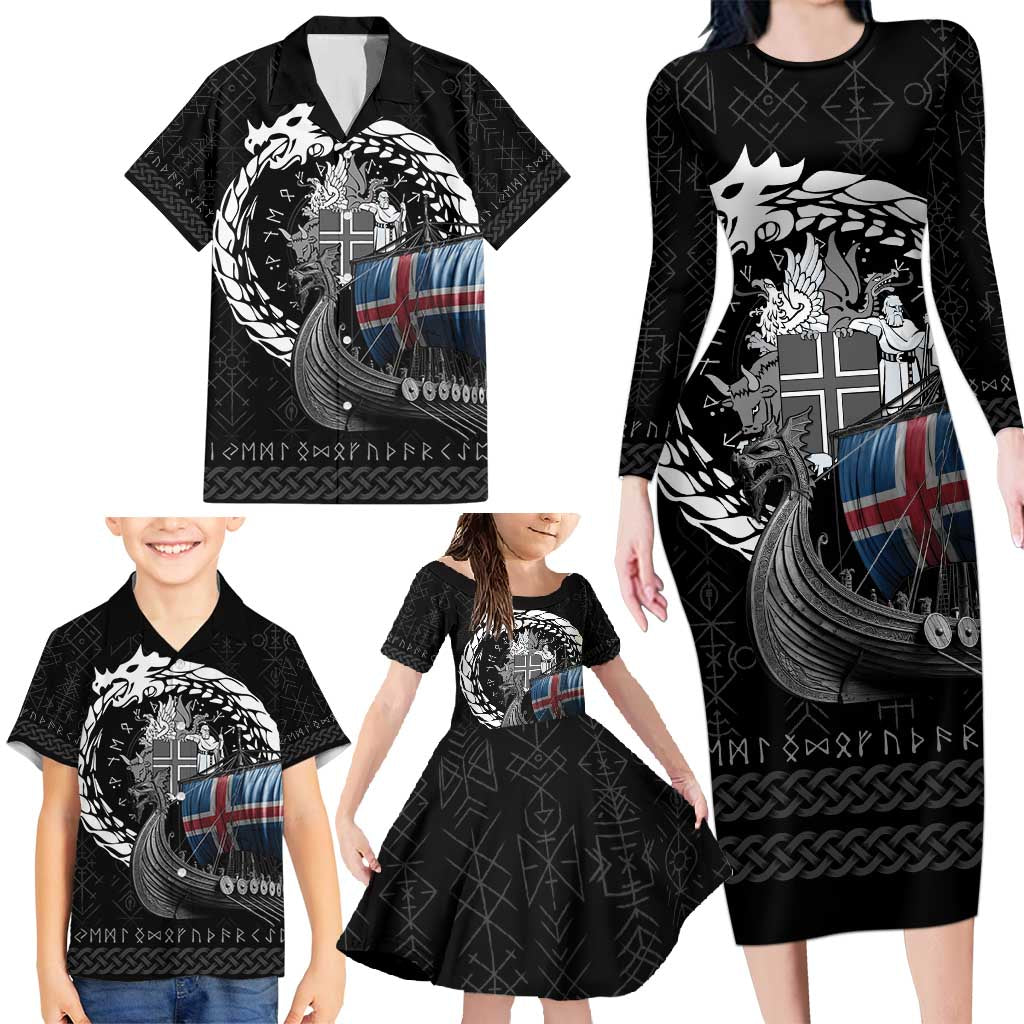 Iceland Viking Drakkar Family Matching Long Sleeve Bodycon Dress and Hawaiian Shirt Viking Blood - Wonder Print Shop