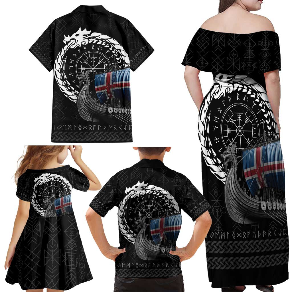 Iceland Viking Drakkar Family Matching Off Shoulder Maxi Dress and Hawaiian Shirt Viking Blood - Wonder Print Shop