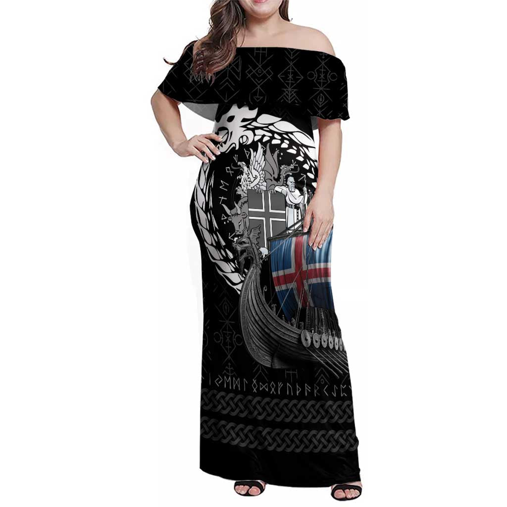 Iceland Viking Drakkar Family Matching Off Shoulder Maxi Dress and Hawaiian Shirt Viking Blood - Wonder Print Shop