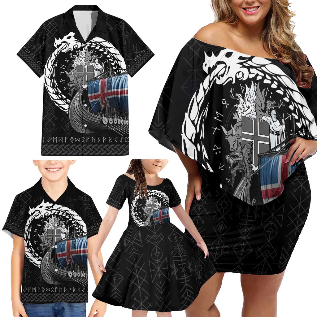 Iceland Viking Drakkar Family Matching Off Shoulder Short Dress and Hawaiian Shirt Viking Blood - Wonder Print Shop