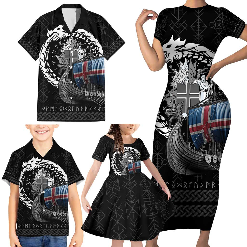 Iceland Viking Drakkar Family Matching Short Sleeve Bodycon Dress and Hawaiian Shirt Viking Blood - Wonder Print Shop