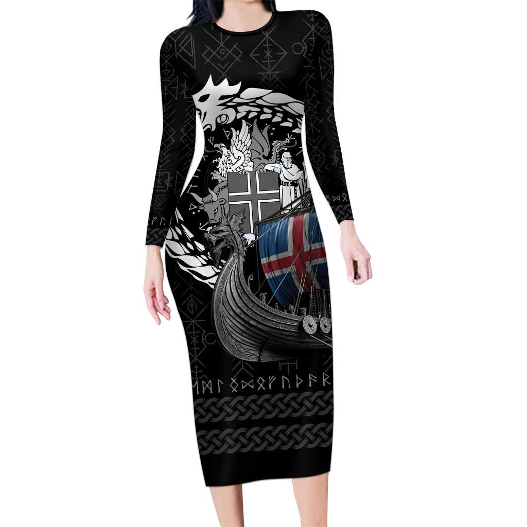 Iceland Viking Drakkar Long Sleeve Bodycon Dress Viking Blood - Wonder Print Shop