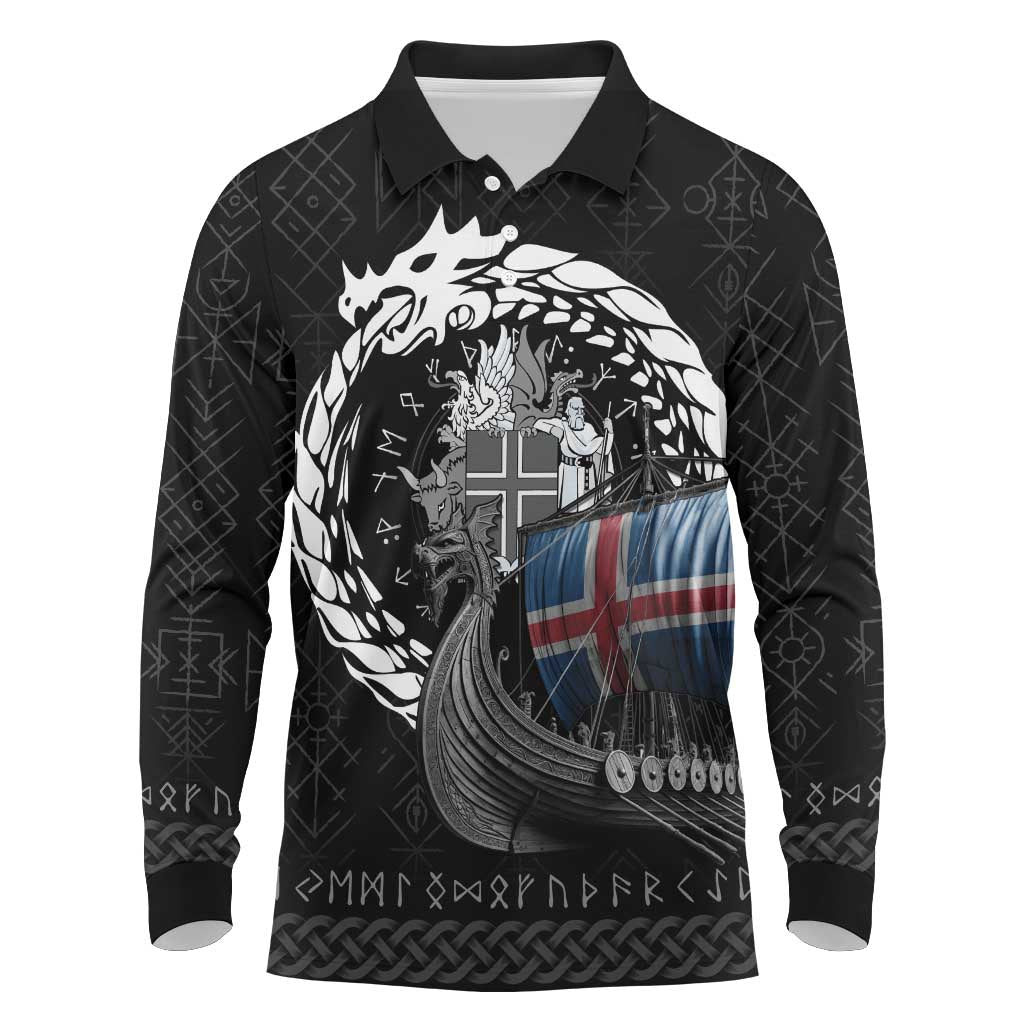 Iceland Viking Drakkar Long Sleeve Polo Shirt Viking Blood - Wonder Print Shop