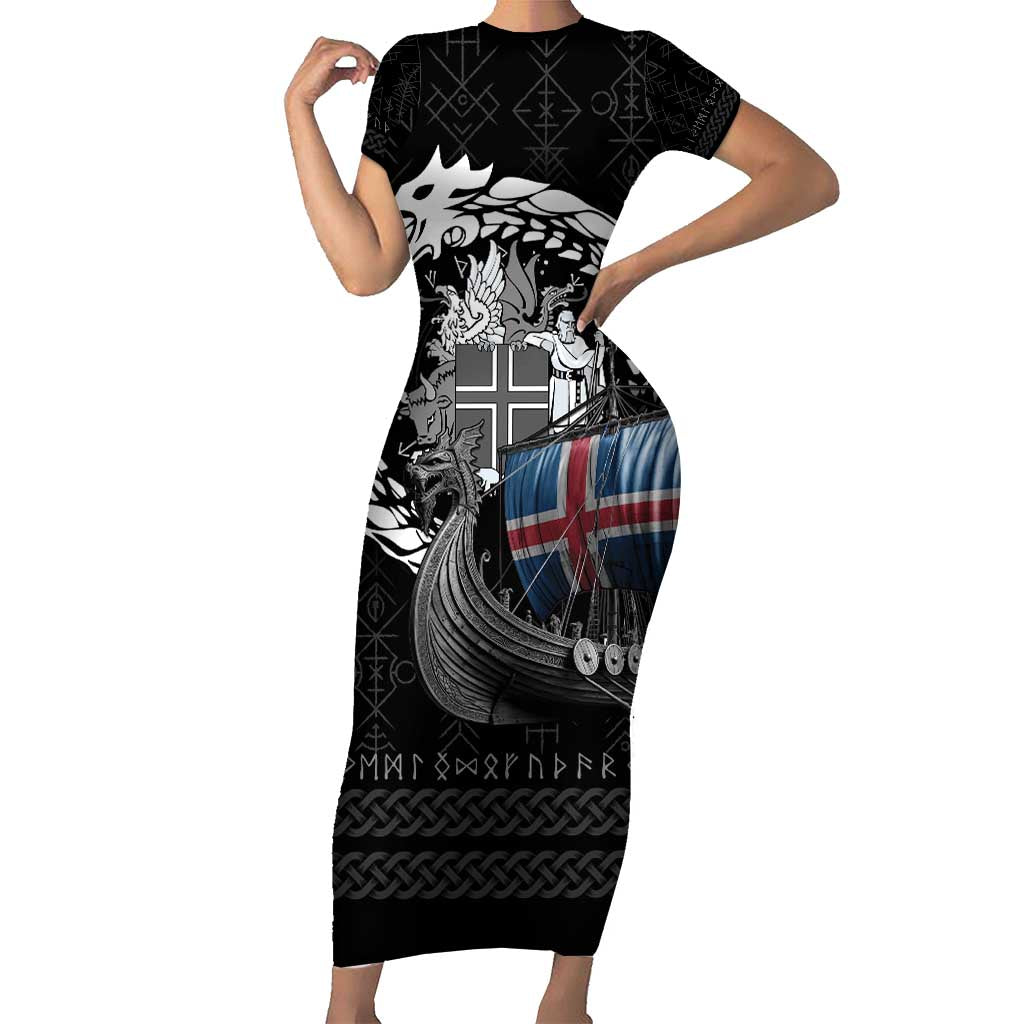 Iceland Viking Drakkar Short Sleeve Bodycon Dress Viking Blood - Wonder Print Shop